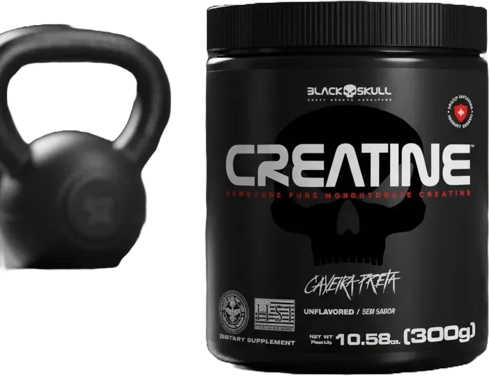 Creatina Pura Monohidratada , peso 300g , Pote Black Skull , Sabor Sem Sabor - Imagem 3