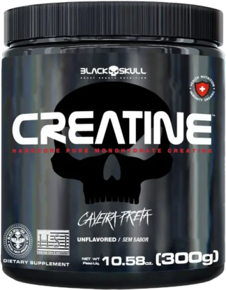 Creatina Pura Monohidratada , peso 300g , Pote Black Skull , Sabor Sem Sabor