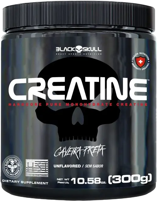 Creatina Pura Monohidratada , peso 300g , Pote Black Skull , Sabor Sem Sabor